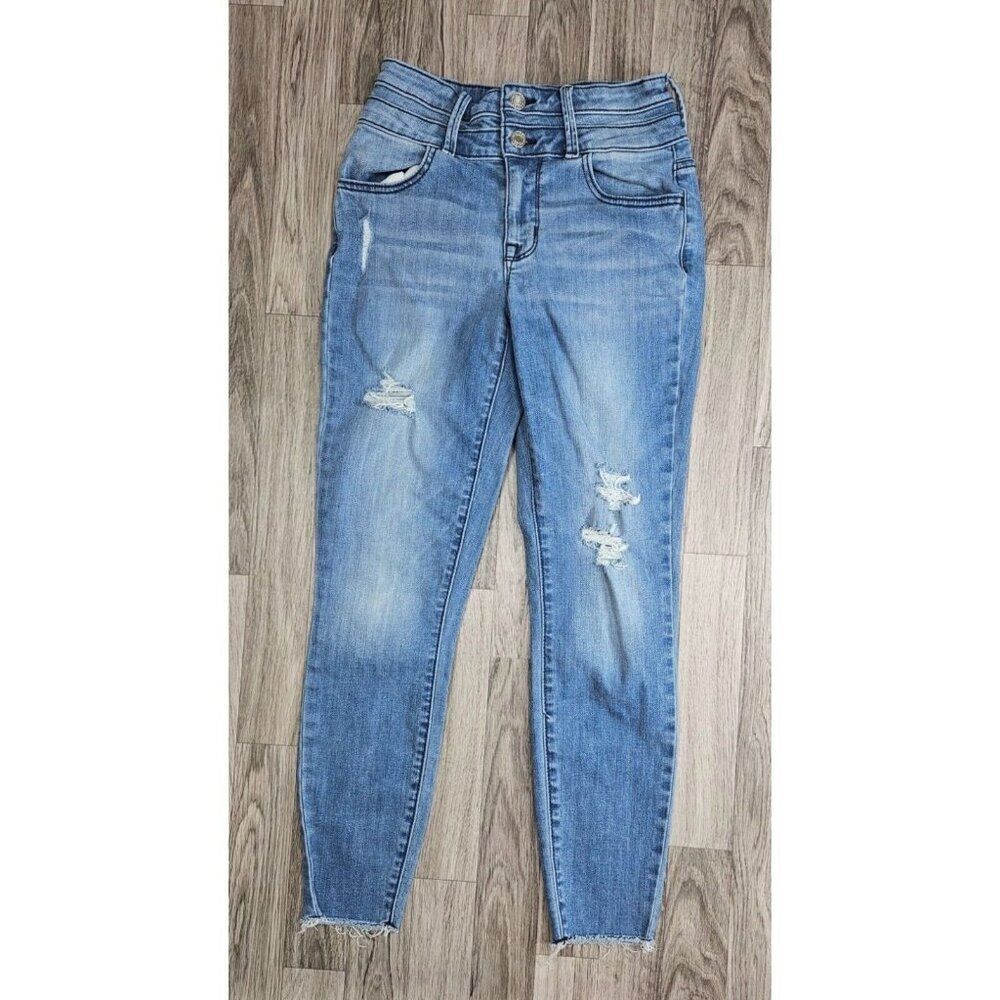 (3/$35) Maurices‎ Sz XS Short Super High Rise Distressed Skinny Denim Blue Jeans